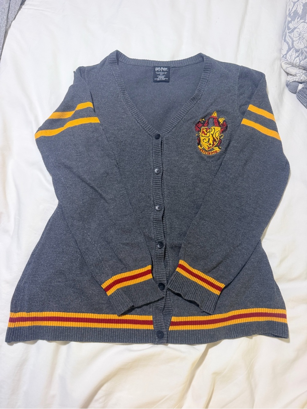 Harry Potter Gryffindor House Gray Button-Up Sweater Cardigan - Size Large